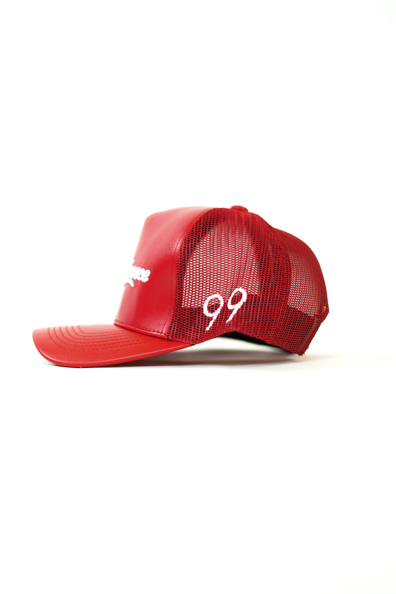 Dave Red/White Leather Trucker Hat – Second Chance Brand