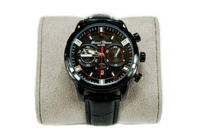 Signature Chronograph Black Leather Band Watch