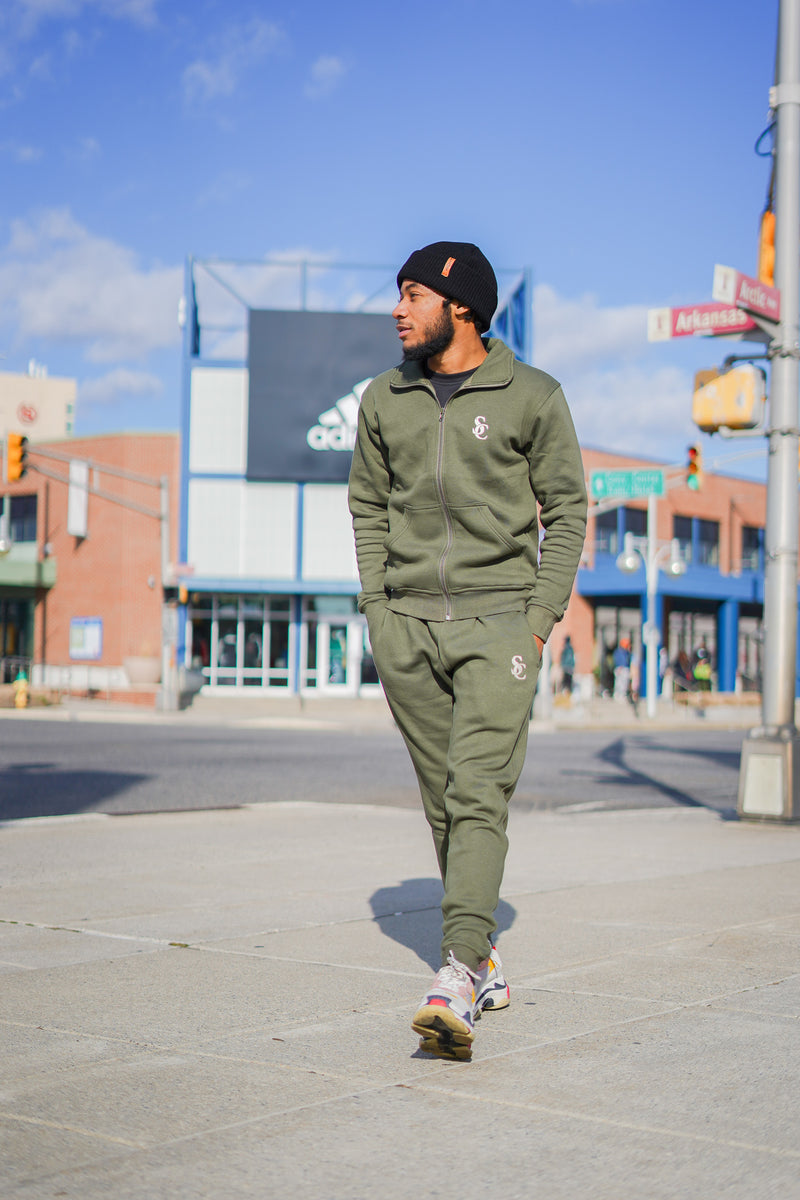 Olive green jogging on sale suit