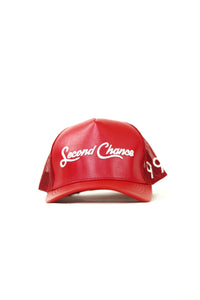 "Dave" Red/White Leather Trucker Hat