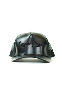 "Dave" Black/Black Leather Trucker Hat