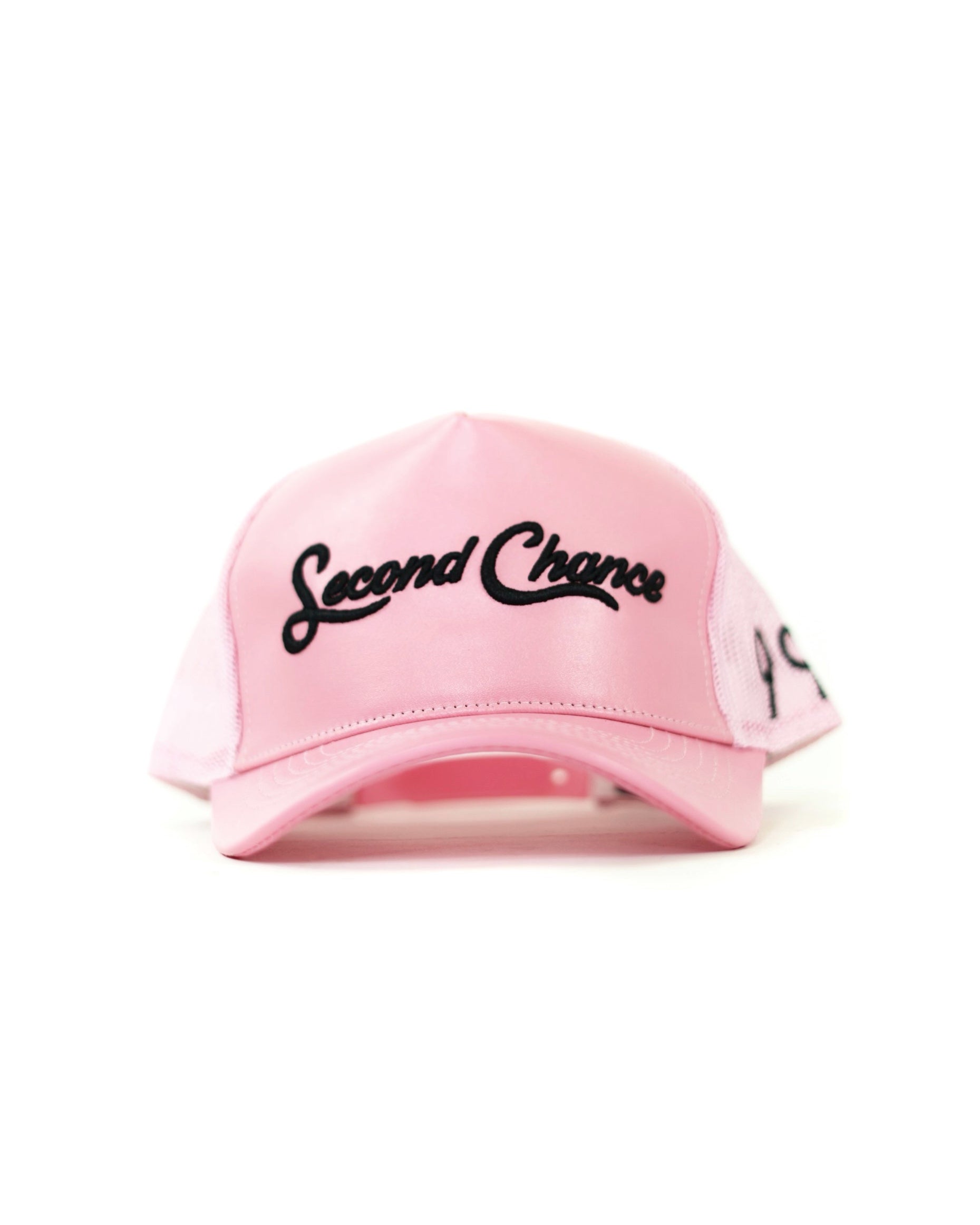 "Dave" Pink/Black Leather Trucker Hat