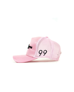 "Dave" Pink/Black Leather Trucker Hat